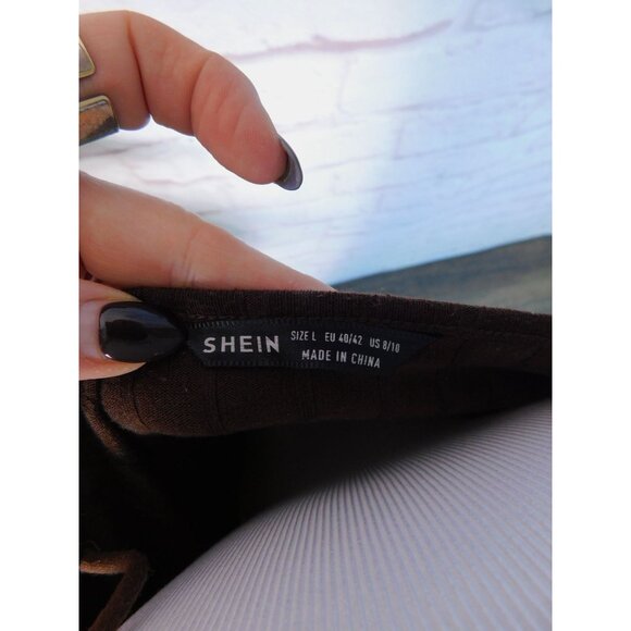 Chic Brown Ribbed Maxi Slip Dress L Shein Minimalist Y2K Aesthetic - Picture 7 of 9